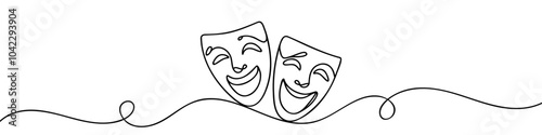 theater humor smile mask one line continuous line art