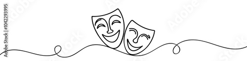 theater humor smile mask one line continuous line art