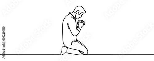 continuous line drawing of a man praying