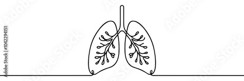 Human lungs one line continuous drawing. Human organ continuous one line illustration. Vector linear illustration.