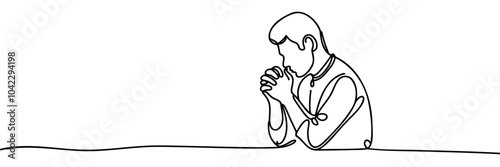 continuous line drawing of a man praying