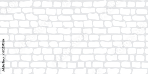Brick wall seamless pattern, white tile texture, light gray stone background. Simple facade. Path calm repeat wallpaper, geometric print. Cartoon rock block bg. Architecture vector illustration