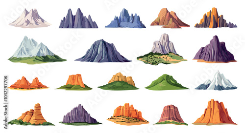 Rock Mountains Flat Vector Icons Set Simplified Flat Design Style Ideal For Use In Outdoor Adventure Themes Travel Applications And Geographic Illustrations Nature Landscapes
