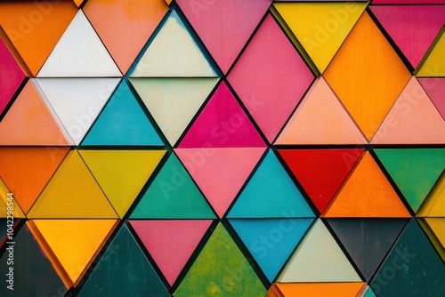 A striking display of multicolored triangular shapes creates a visually captivating geometric abstraction, emphasizing vibrant design elements. Generative AI