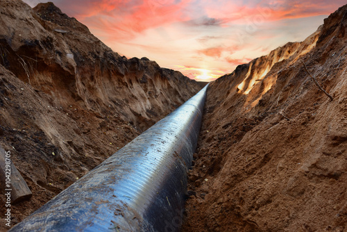 Wallpaper Mural Natural Gas Pipeline Construction site. Transmission in pipe to LNG plant (shipped by LPG tanker). Building of transit petrochemical pipe in field. Transports crude oil, natural gas, refined petroleum Torontodigital.ca