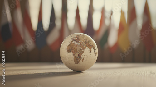 Globe with International Flags Symbolizing Unity and Diversity photo