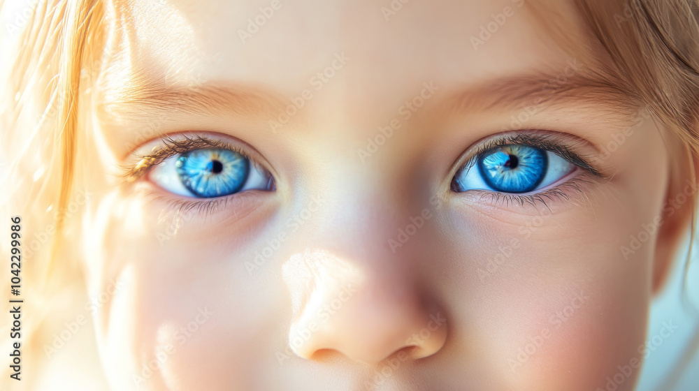 Naklejka premium Close-up of sunlit child's blue eyes