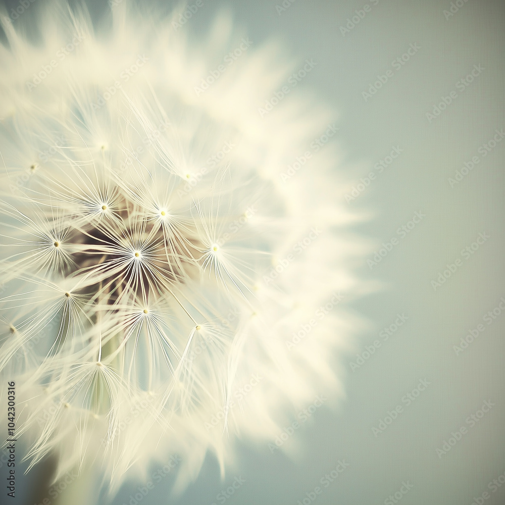 Fototapeta premium Magnified Perspective of a Plush Dandelion Head with a Soft Green Background