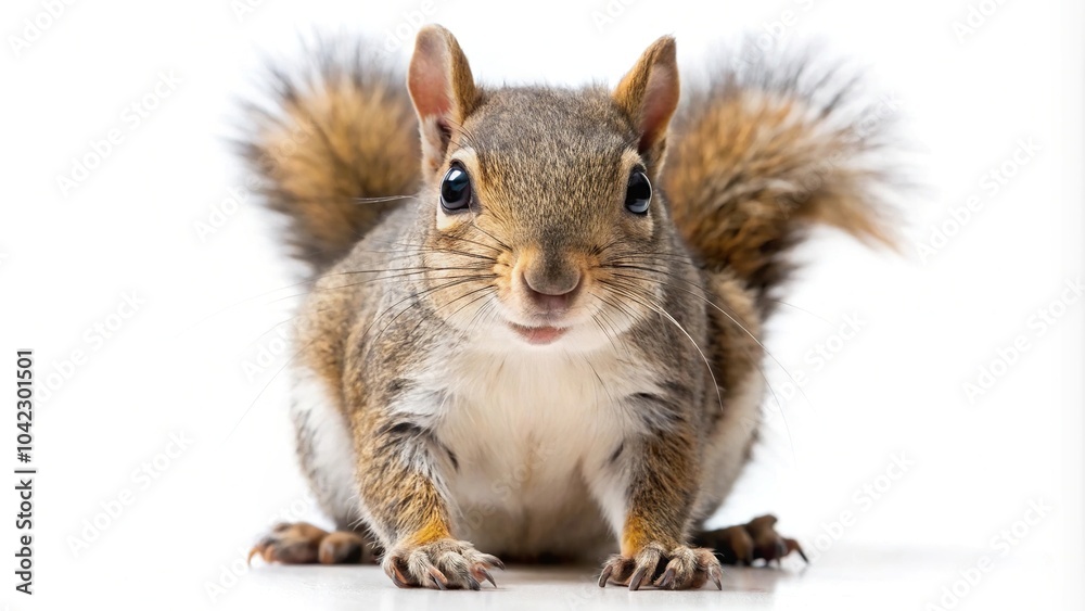 Cute squirrel isolated on white background in wide-angle view Cute squirrel isolated on white background in wide-angle view