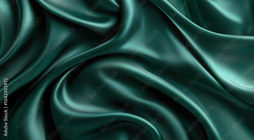 Fototapeta premium Luxurious dark green fabric background with elegant silk folds creating a sense of opulence and sophistication