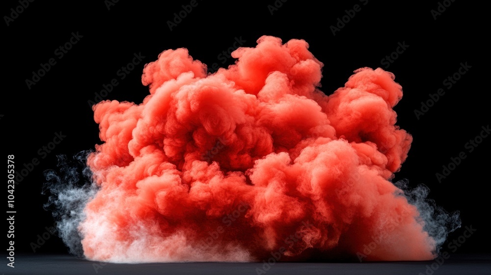 Fototapeta premium A vibrant cloud of red smoke billows upward against a contrasting black backdrop, creating a striking visual effect that captures attention and evokes emotion