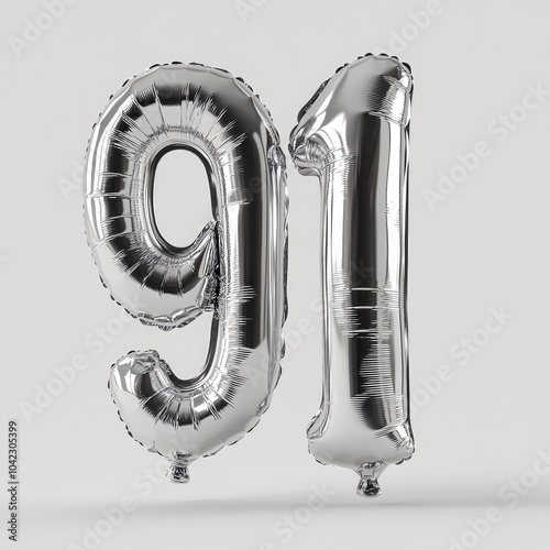 Silver balloon shaped like number 91 photo