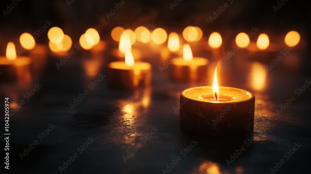 Flickering candlelight in a tranquil dark room for peaceful atmosphere and meditation Flickering candlelight in a tranquil dark room for peaceful atmosphere and meditation