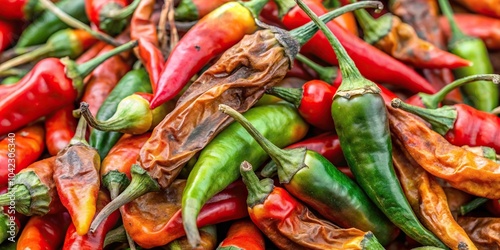 Damaged chili peppers affected by anthracnose disease photo