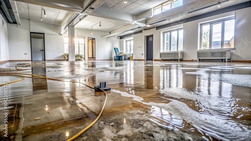 Damaged floor and water removal equipment with shallow depth of field