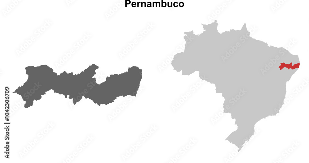 Pernambuco state blank outline map set Pernambuco state blank outline map set
