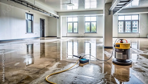 damaged floor with water extraction equipment photo