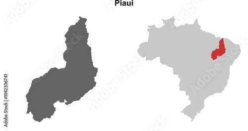 Piaui state blank outline map set