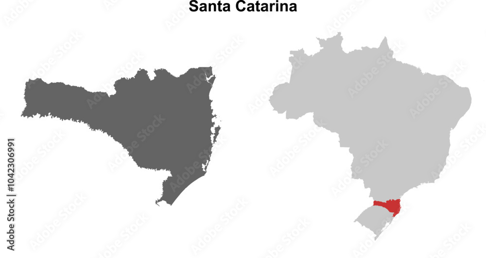 Fototapeta premium Santa Catarina state blank outline map set