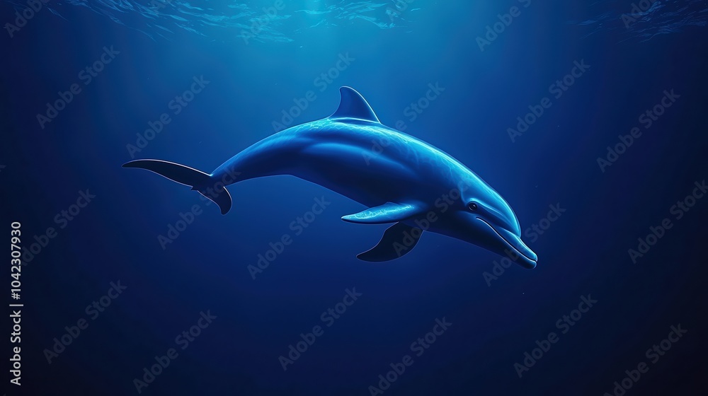 Naklejka premium Graceful dolphin swimming in deep blue ocean waters, showcasing beauty and agility.