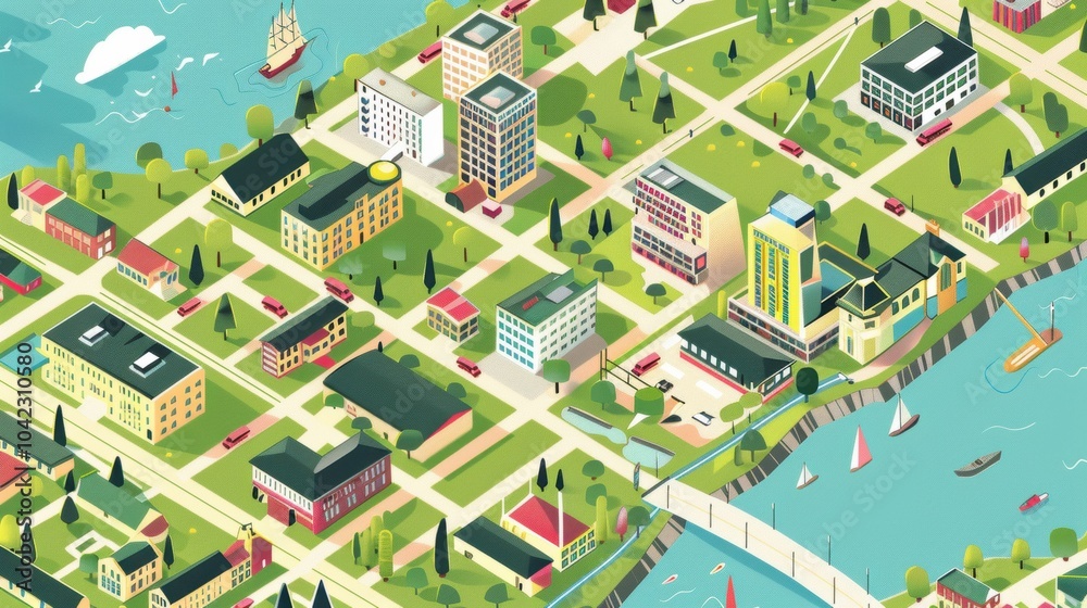 Isometric map of the city, flat design, bright colors Isometric map of the city, flat design, bright colors