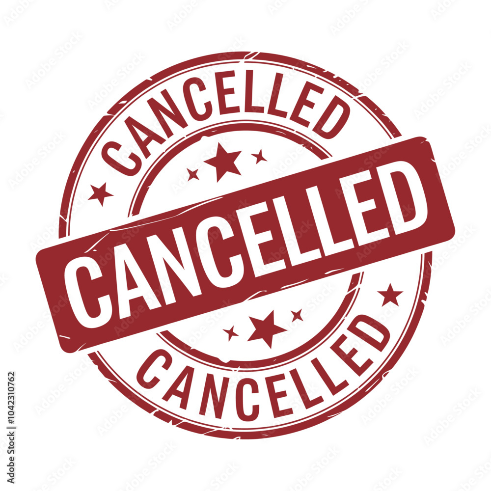 Red Circular Stamp with 'CANCELLED' Text and Star Design Red Circular Stamp with 'CANCELLED' Text and Star Design
