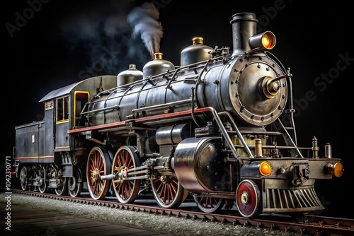 Dark and mysterious ancient locomotive on a tilted angle