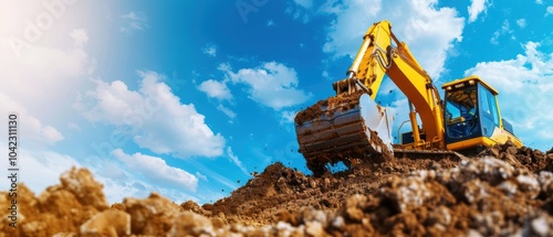 Heavy Duty Excavator in Construction Site