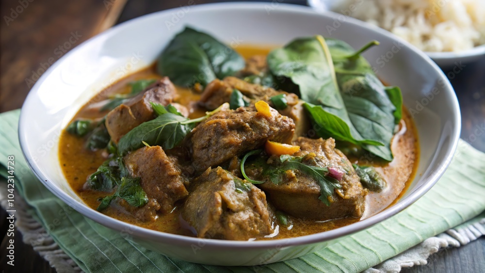 Delicious lamb saag served with fresh spinach and spices in a cozy dining setting perfect for a comforting meal Delicious lamb saag served with fresh spinach and spices in a cozy dining setting perfect for a comforting meal