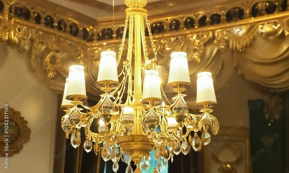 Tracking shot with luxurious ambiance: The camera starts with a close-up of a high-end chandelier in a dining room. The camera tracks back to reveal the entire dining area, emphasizing the luxurious a Tracking shot with luxurious ambiance: The camera starts with a close-up of a high-end chandelier in a dining room. The camera tracks back to reveal the entire dining area, emphasizing the luxurious a