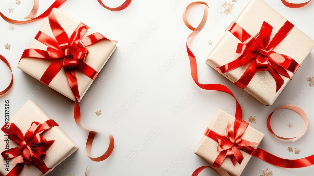 Banner with decorative ribbons and gift boxes Banner with decorative ribbons and gift boxes
