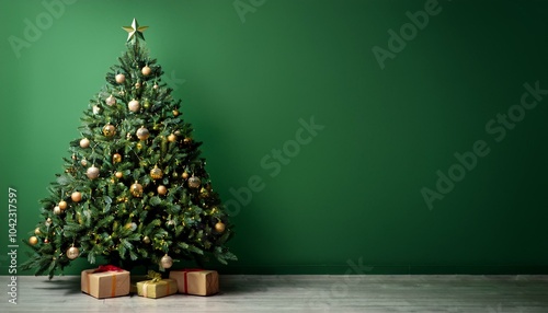 クリスマスツリーと緑色の背景（Green background with christmas tree） 