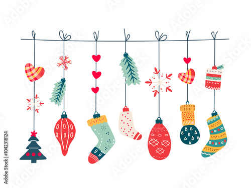 Christmas cozyhand drawn garland. Vector illustration