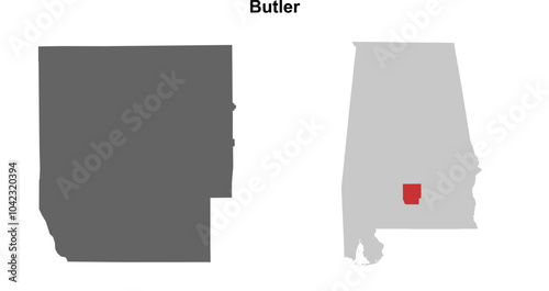 Butler County (Alabama) blank outline map set photo