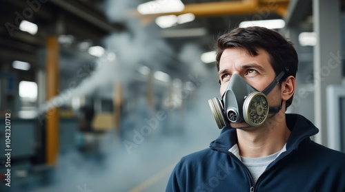 A worker in protective gear observes industrial operations inside a manufacturing facility during daytime