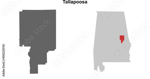 Tallapoosa County (Alabama) blank outline map set