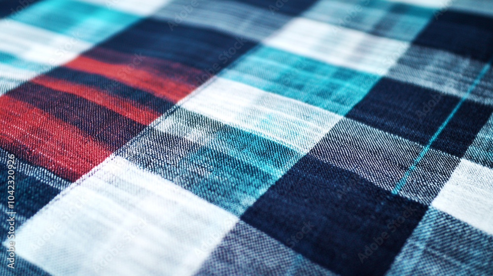 Blue Red and White Plaid Fabric Texture Close Up Blue Red and White Plaid Fabric Texture Close Up