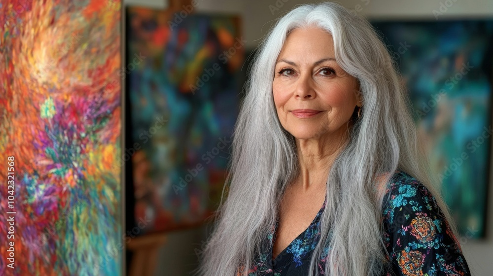 Naklejka premium portrait of an older woman artist painter