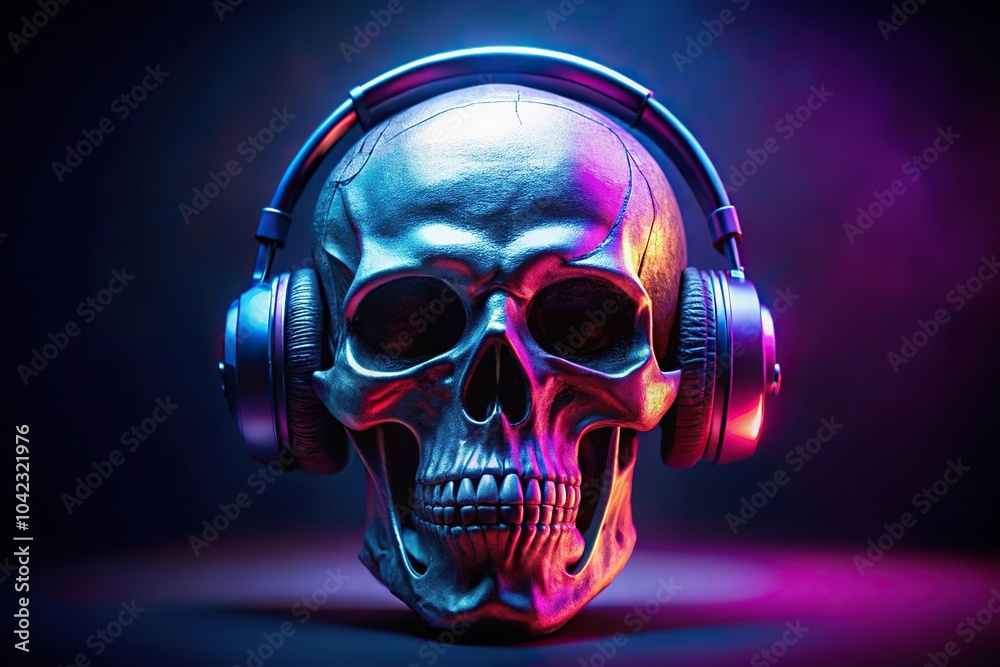 Decorative art skull gamer with headphone cyberpunk theme Decorative art skull gamer with headphone cyberpunk theme