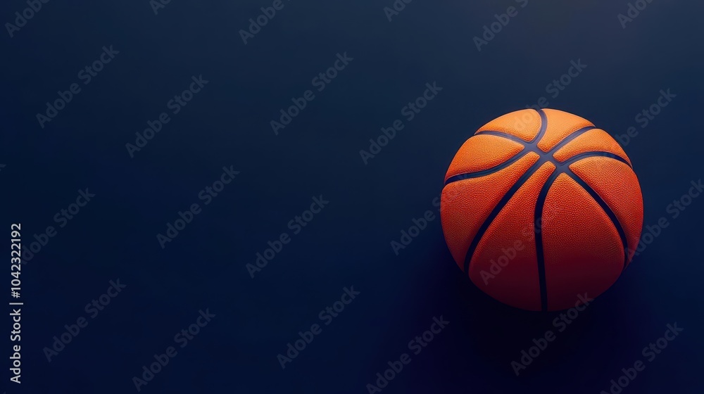 A bright orange basketball on a navy blue background A bright orange basketball on a navy blue background