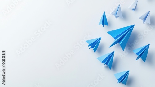 Blue Paper Airplanes on a White Background