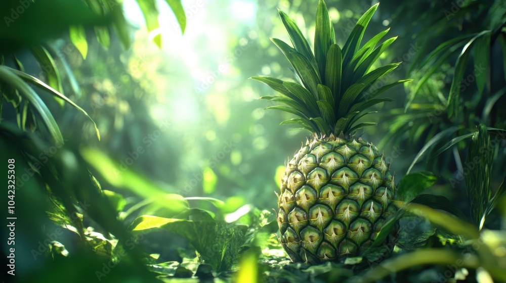 Fresh Pineapple with Spiky Leaves on a White Background Fresh Pineapple with Spiky Leaves on a White Background