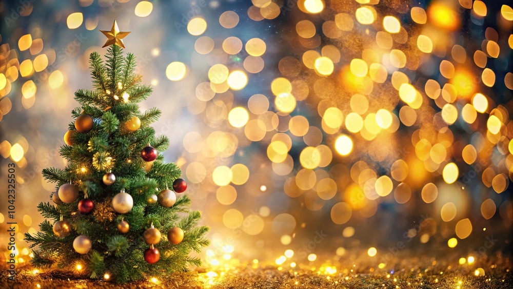 Defocused Christmas tree with sparkling lights and bokeh in festive atmosphere wide-angle Defocused Christmas tree with sparkling lights and bokeh in festive atmosphere wide-angle