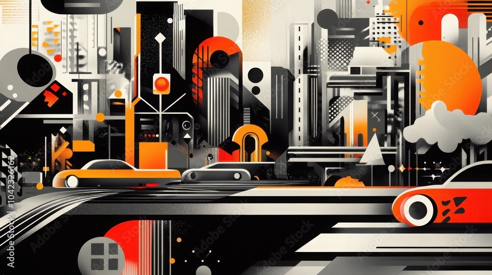 Abstract urban cityscape with geometric design elements for modern decor Abstract urban cityscape with geometric design elements for modern decor