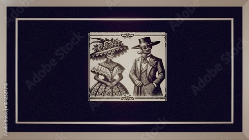 Elegant Catrina and Catrín Illustration in Vintage Style