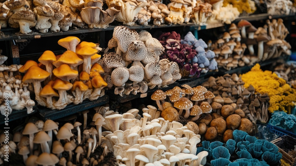Diverse Selection of Fresh Gourmet Mushrooms Diverse Selection of Fresh Gourmet Mushrooms