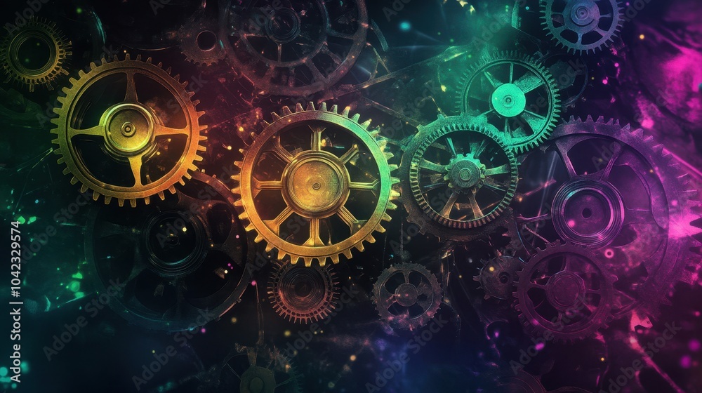 Interconnected gears float on a purple-to-cyan gradient background wallpaper Interconnected gears float on a purple-to-cyan gradient background wallpaper