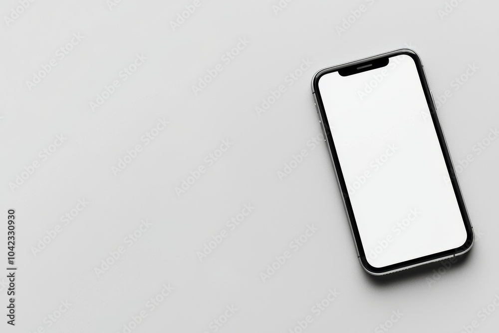 A realistic mockup of a 14-inch gadget phone, with a blank digital screen display floating in front of it in 3D