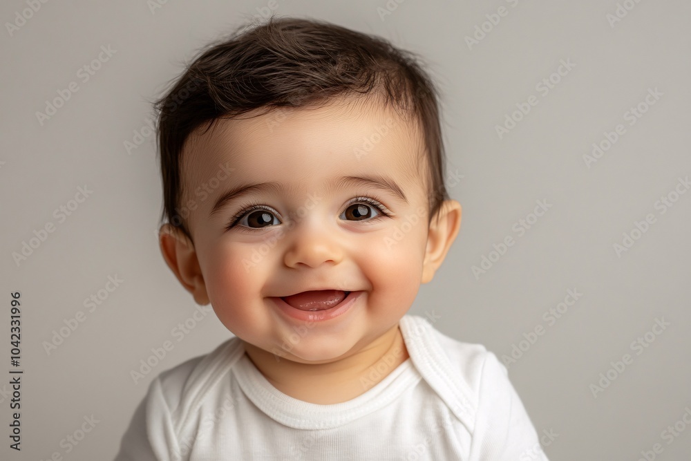 Arab baby boy with olive skin and dark eyes, smiling on a neutral background 4 Arab baby boy with olive skin and dark eyes, smiling on a neutral background 4