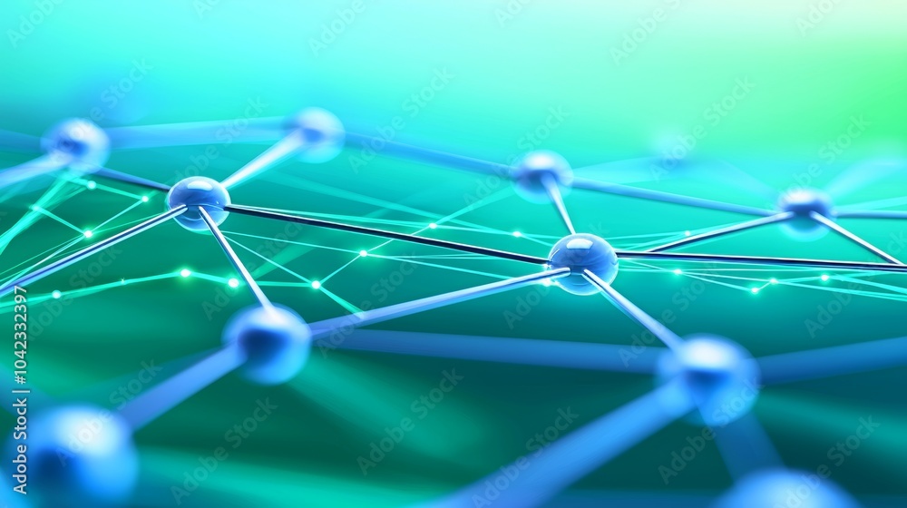 This is a simple network of blue lines and nodes that create abstract geometric shapes. A deep blue background and hi-tech digital connectivity create a futuristic atmosphere. Details are sharp and